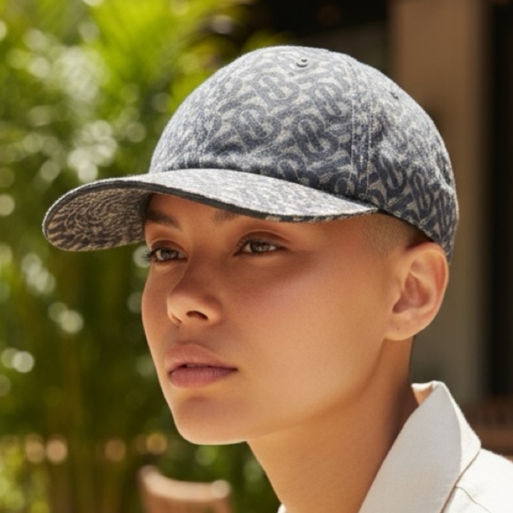 Unisex Burberry Gray & Blue Monogram Baseball Cap NWT